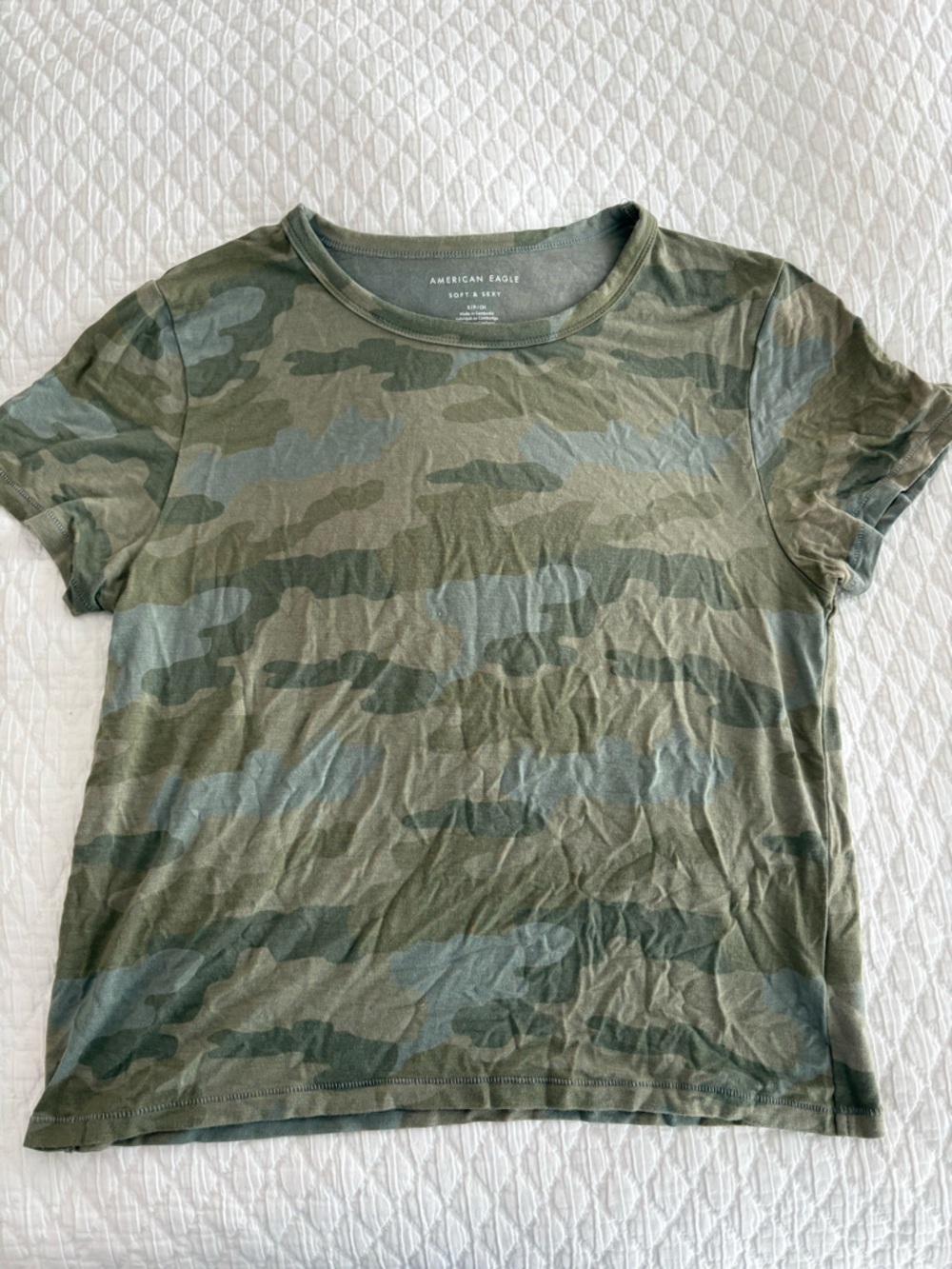 American Eagle Outfitters Olive & Forest Camo Crew Neck Tee